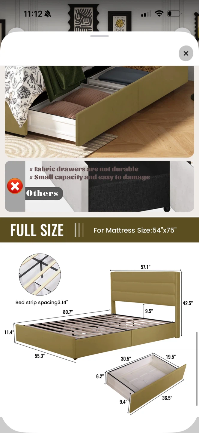 Full Size Upholstered Platform Bed with Storage - photo 3