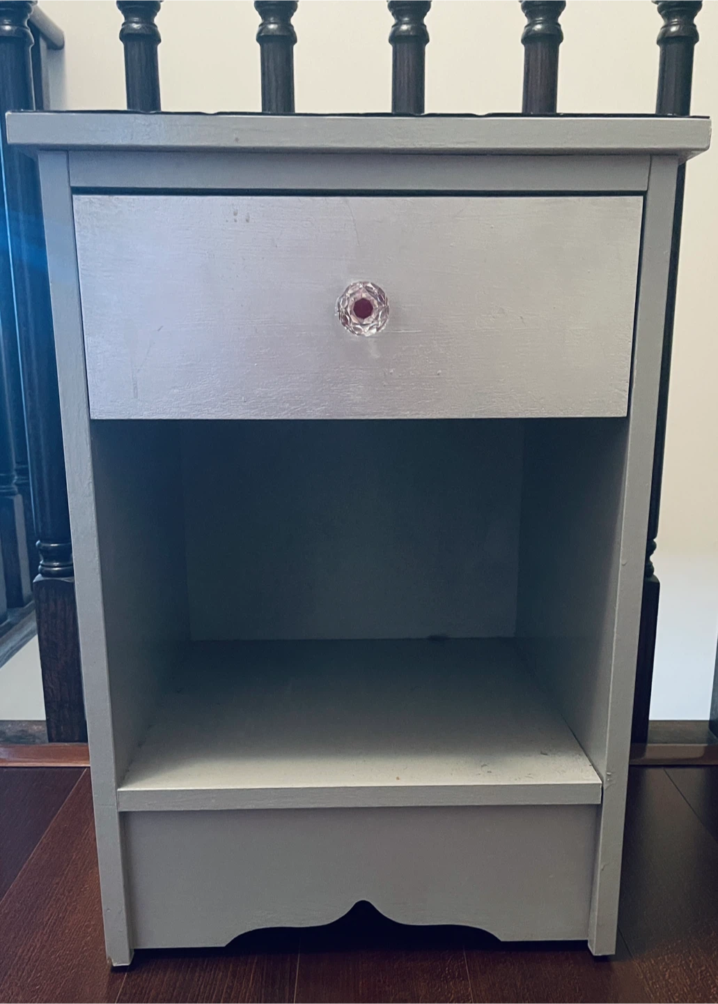 Small Grey Nightstand with Drawer and Shelf