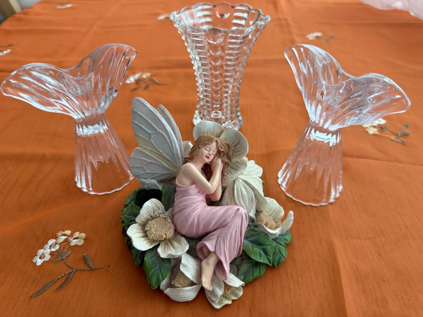 Glass Tealight Holders and Fairy Figurine
