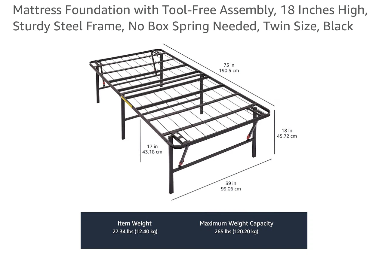 Twin Metal Platform Bed Frame – 18” High – Like New - photo 3