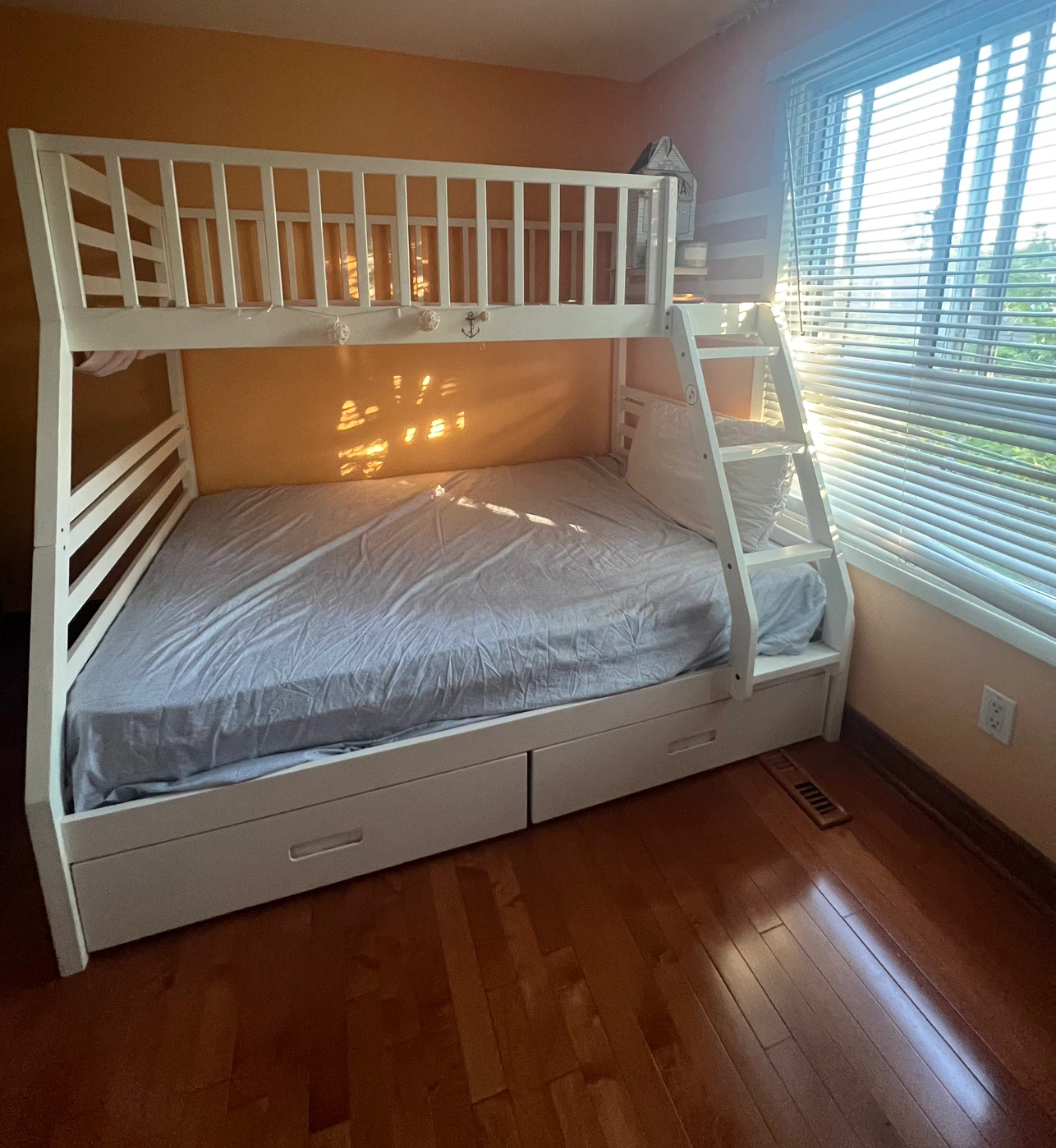 White Triple Bunk Bed with Drawers