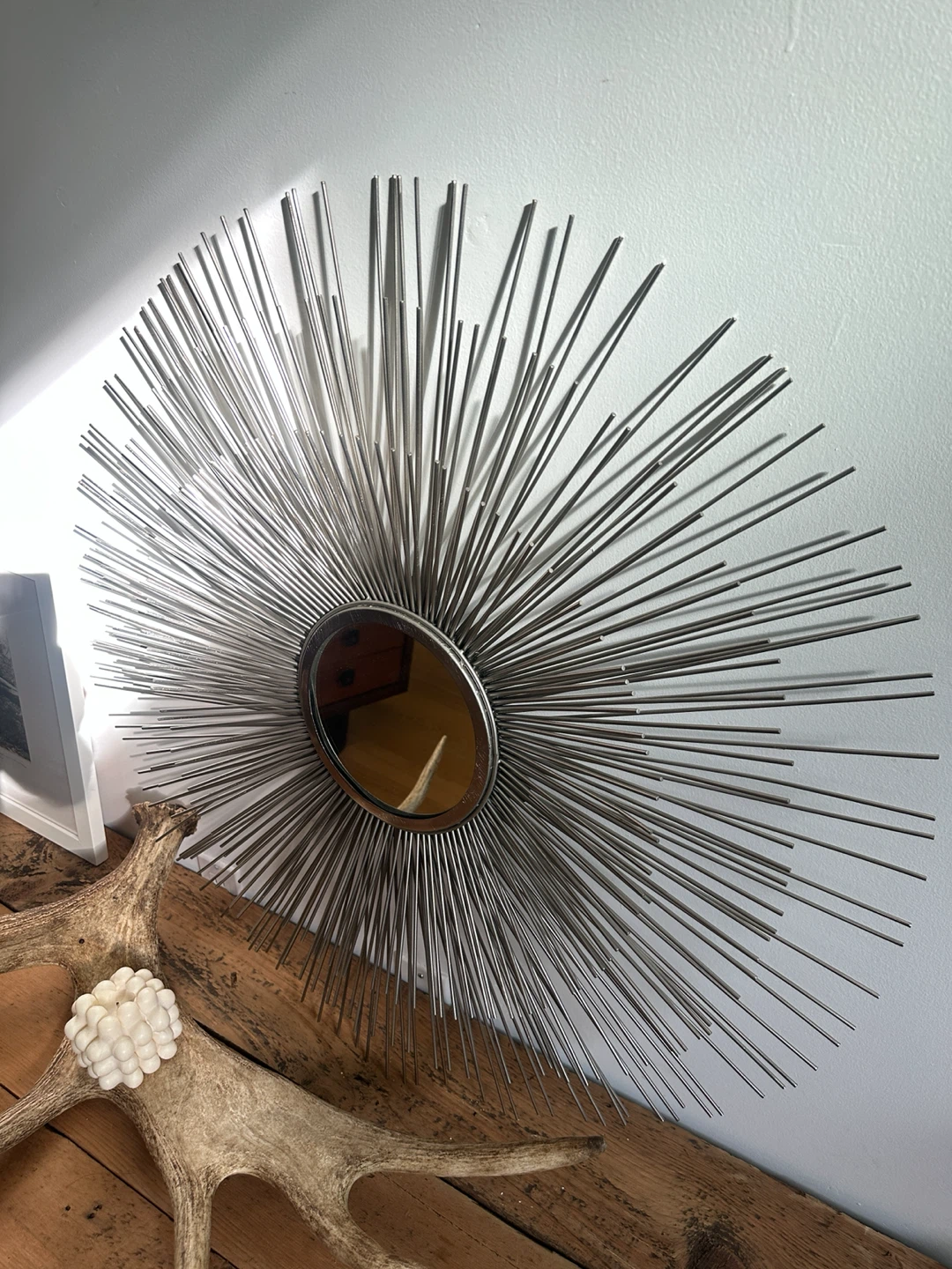 VINTAGE MCM STYLE STEEL WIRE STARBURST ACCENT WALL MIRROR - photo 2