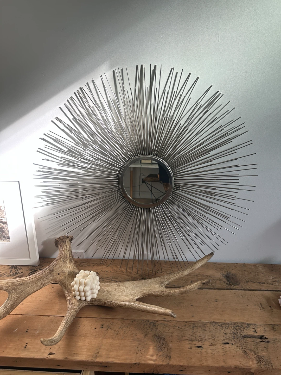 VINTAGE MCM STYLE STEEL WIRE STARBURST ACCENT WALL MIRROR - photo 3