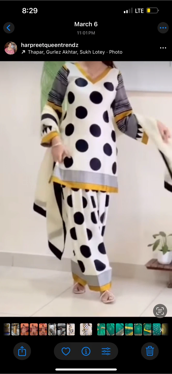 White and Black Polka Dot Kurti Set with Dupatta