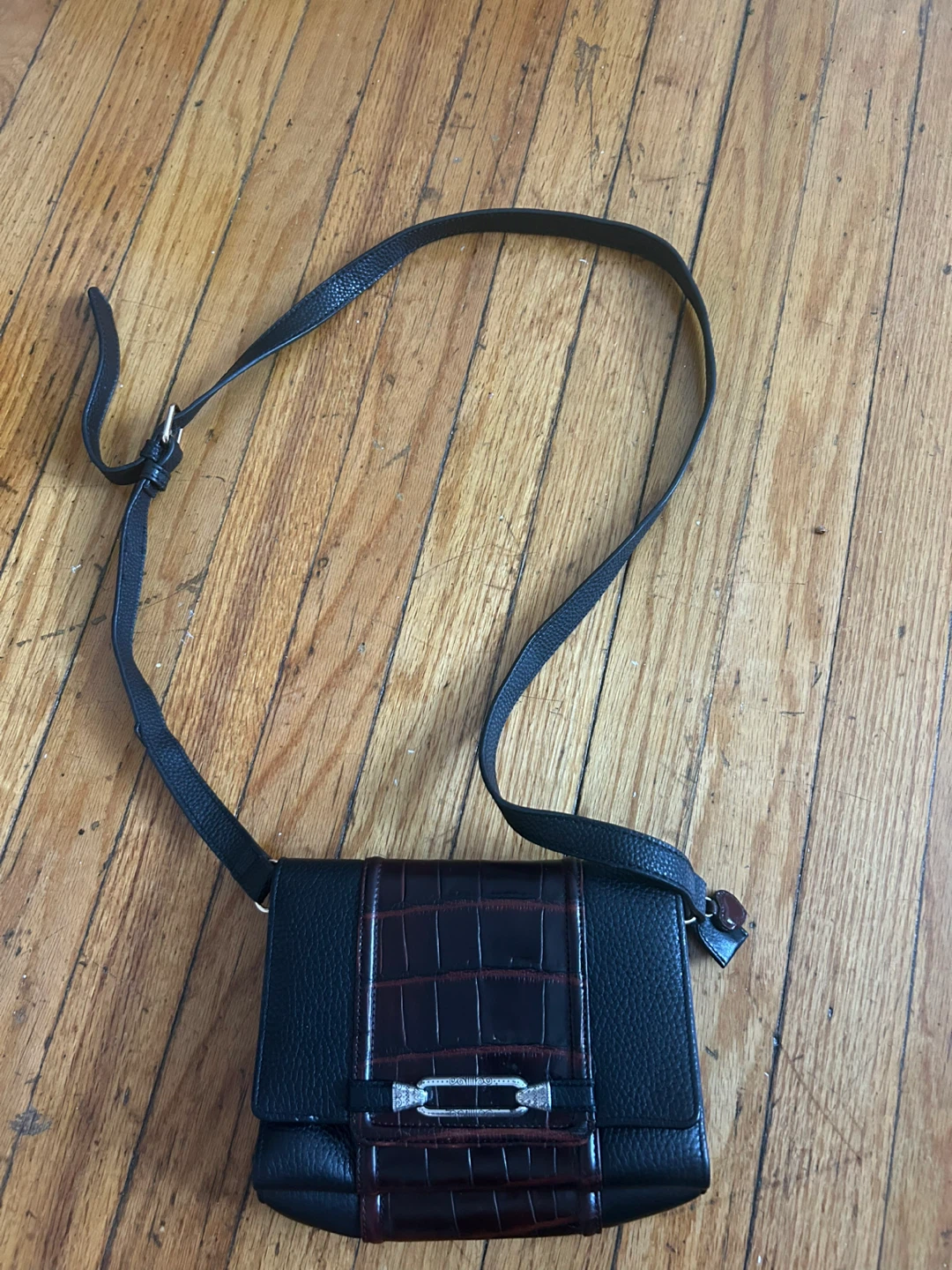 Black and Maroon Croc-Embossed Crossbody Bag