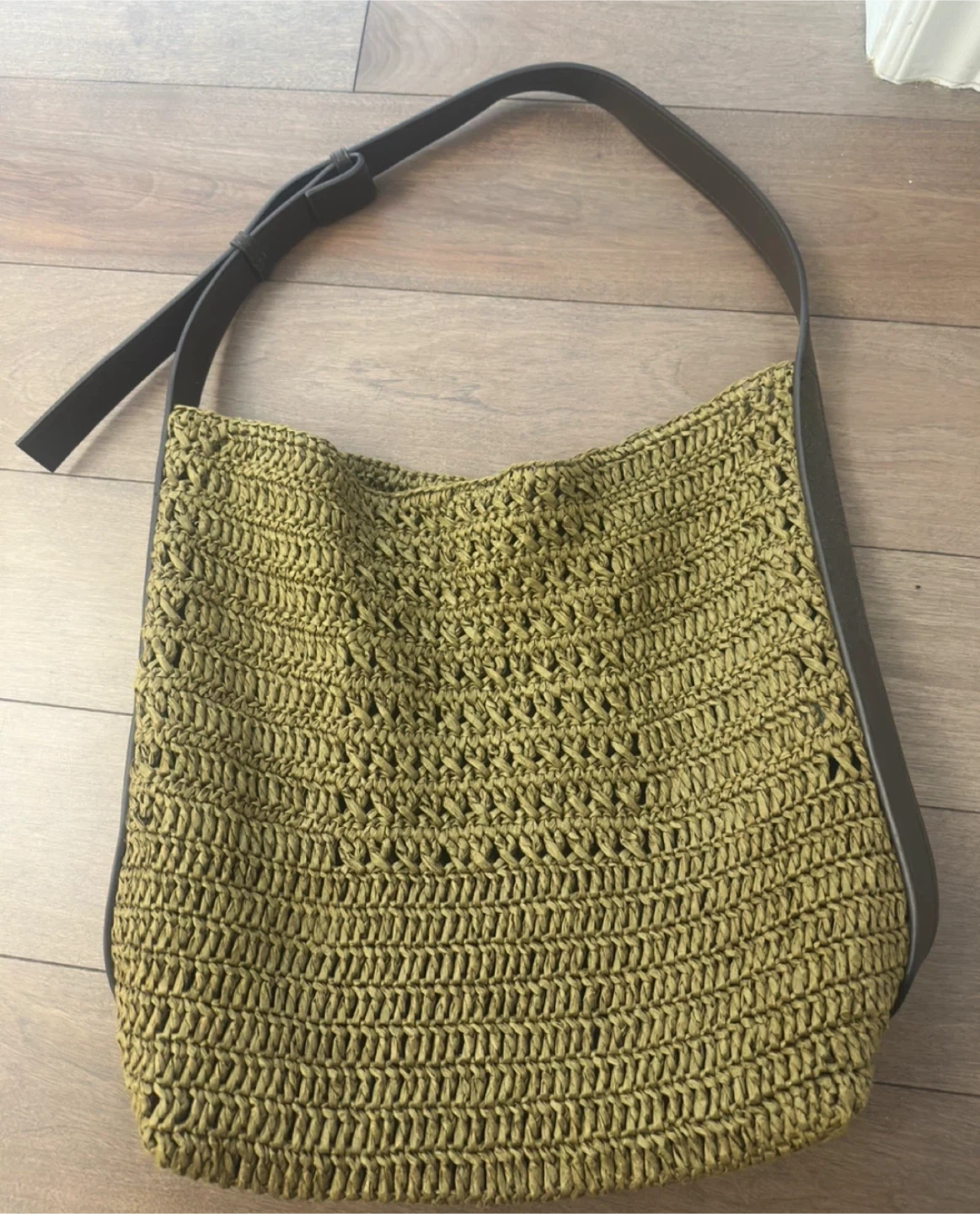 Zara Olive Green Straw Hobo Bag