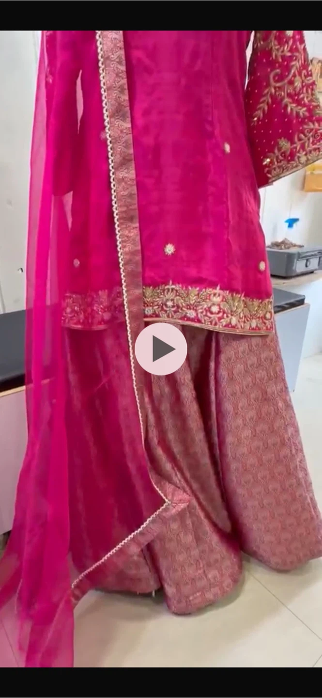 Pink Embroidered Kurti Skirt Dupatta Set