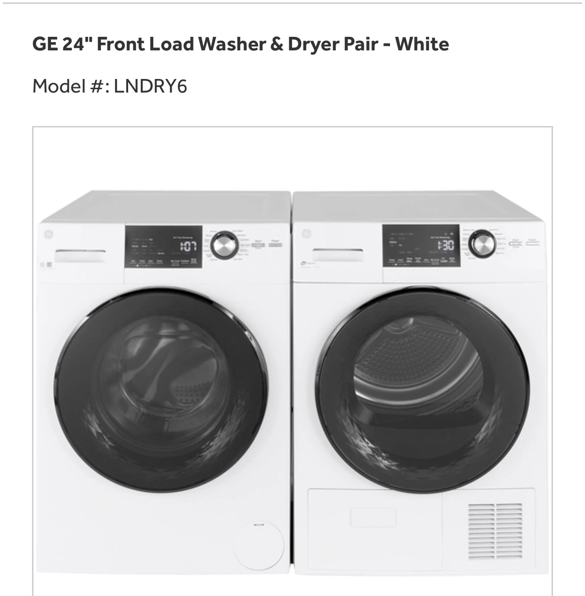 GE 24" Stacked Front Load Washer & Dryer Pair - White