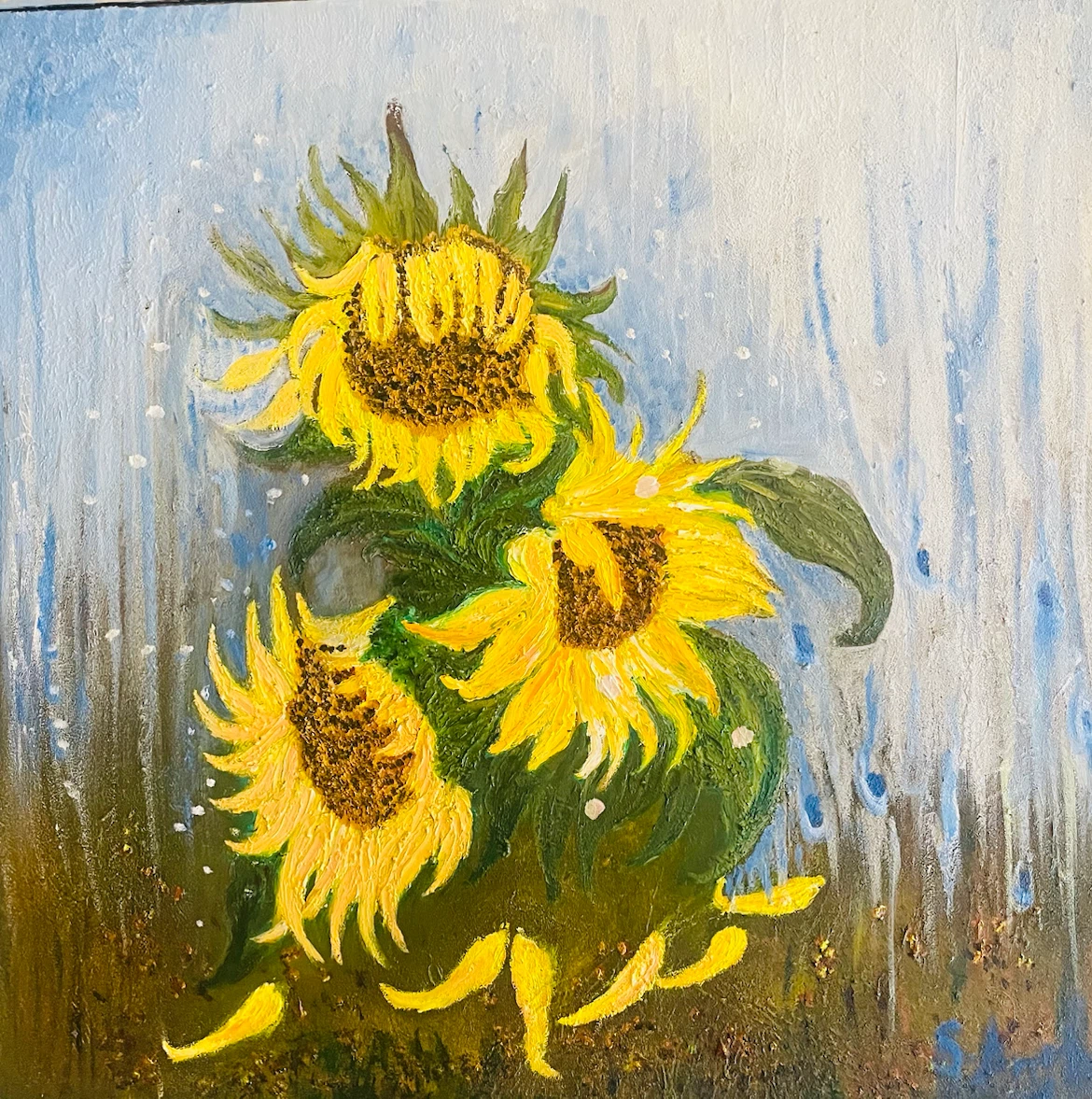 Vintage Sunflower Table with Painted Top