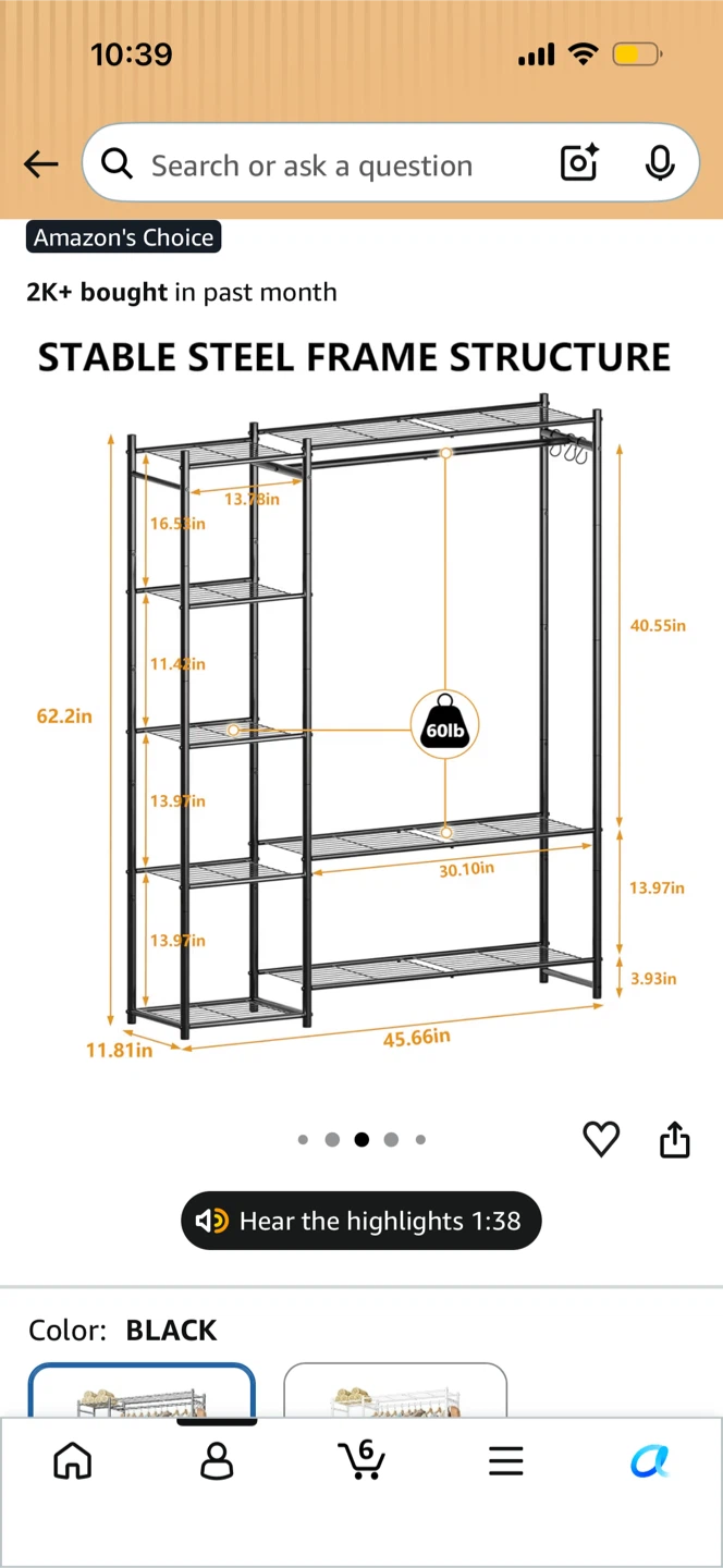 Black Stable Steel Frame Structure Clothing Rack with Shelves - photo 2