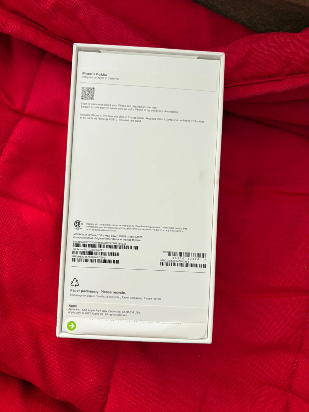 Empty box Apple iPhone 17 Pro Max 256GB Silver - photo 2