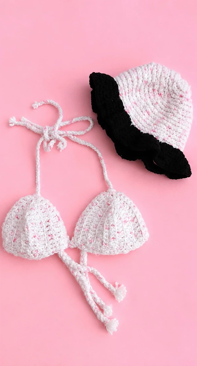 Oma’s Crocheted Bikini Top and Hat Set