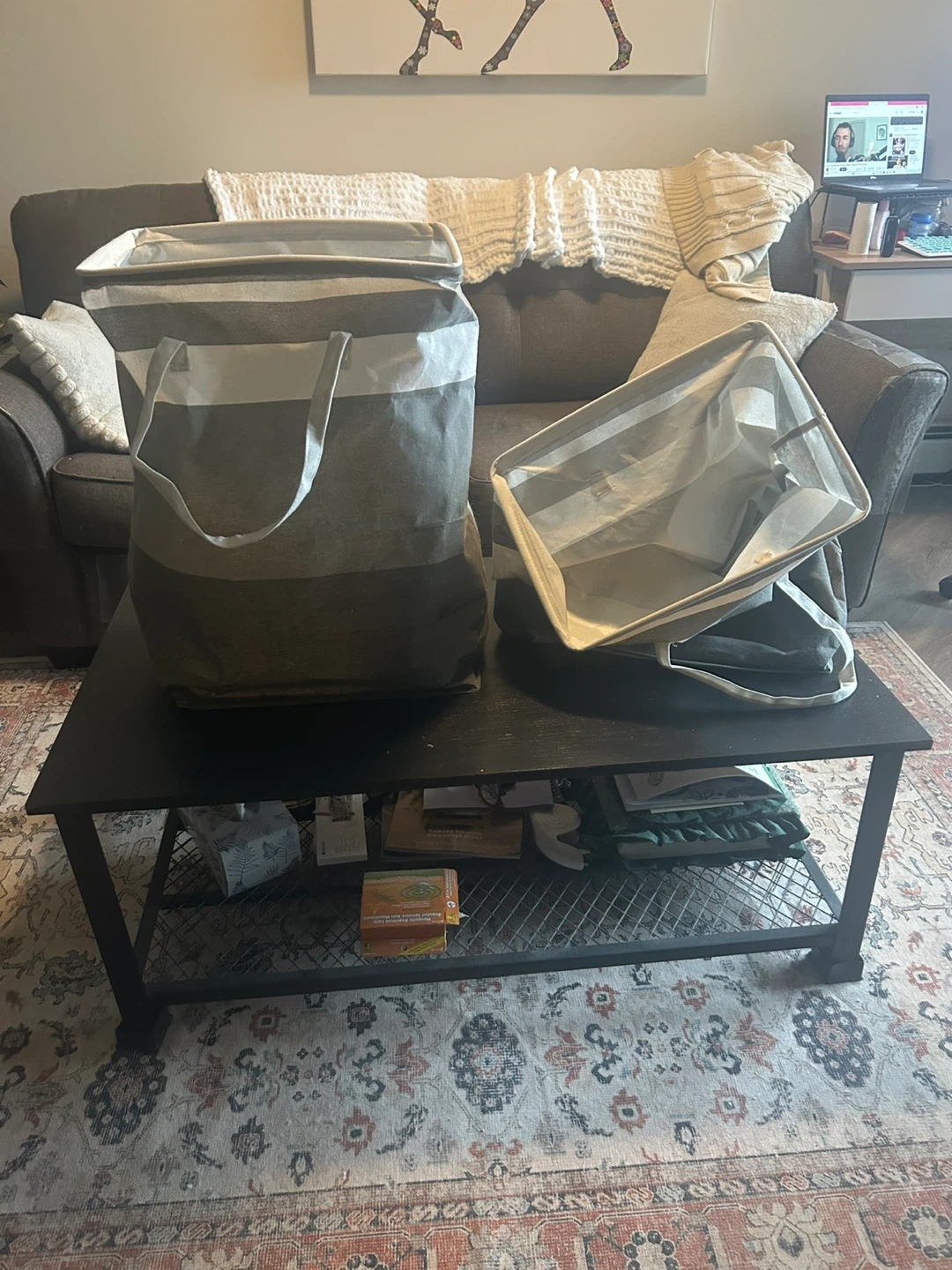 2 Grey Striped Laundry Hampers - photo 2