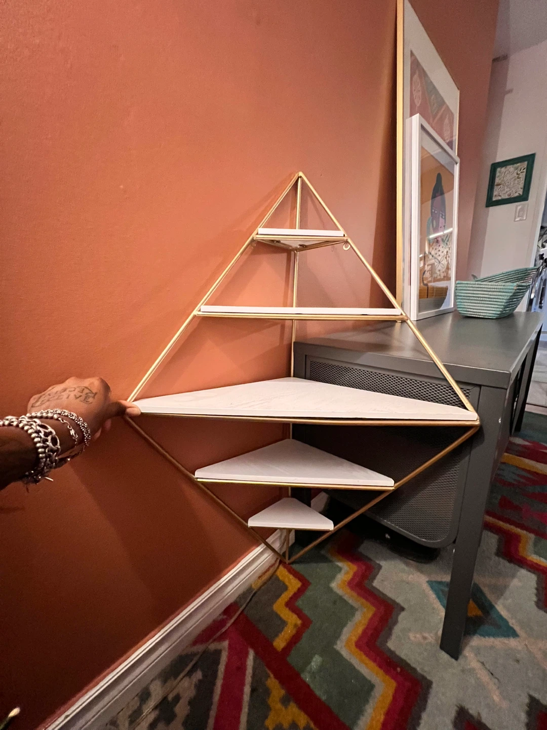 Gold and White Triangle Corner Shelf