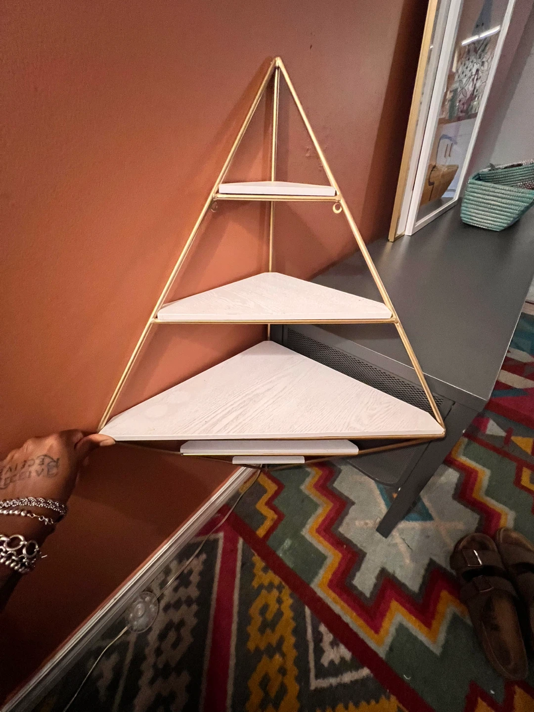 Gold and White Triangle Corner Shelf - photo 2