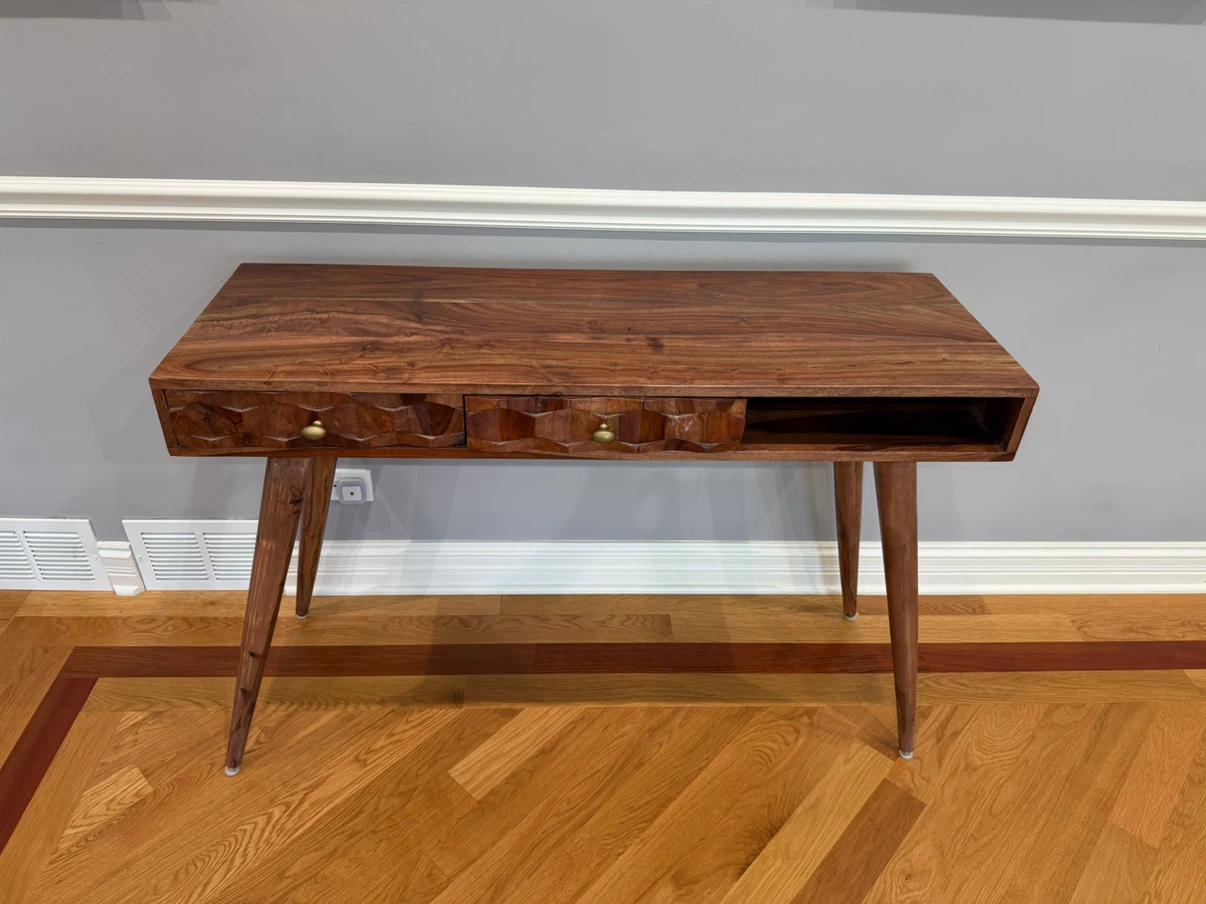 Mid-Century Modern Wood Writing Desk with 2 Drawers - photo 2
