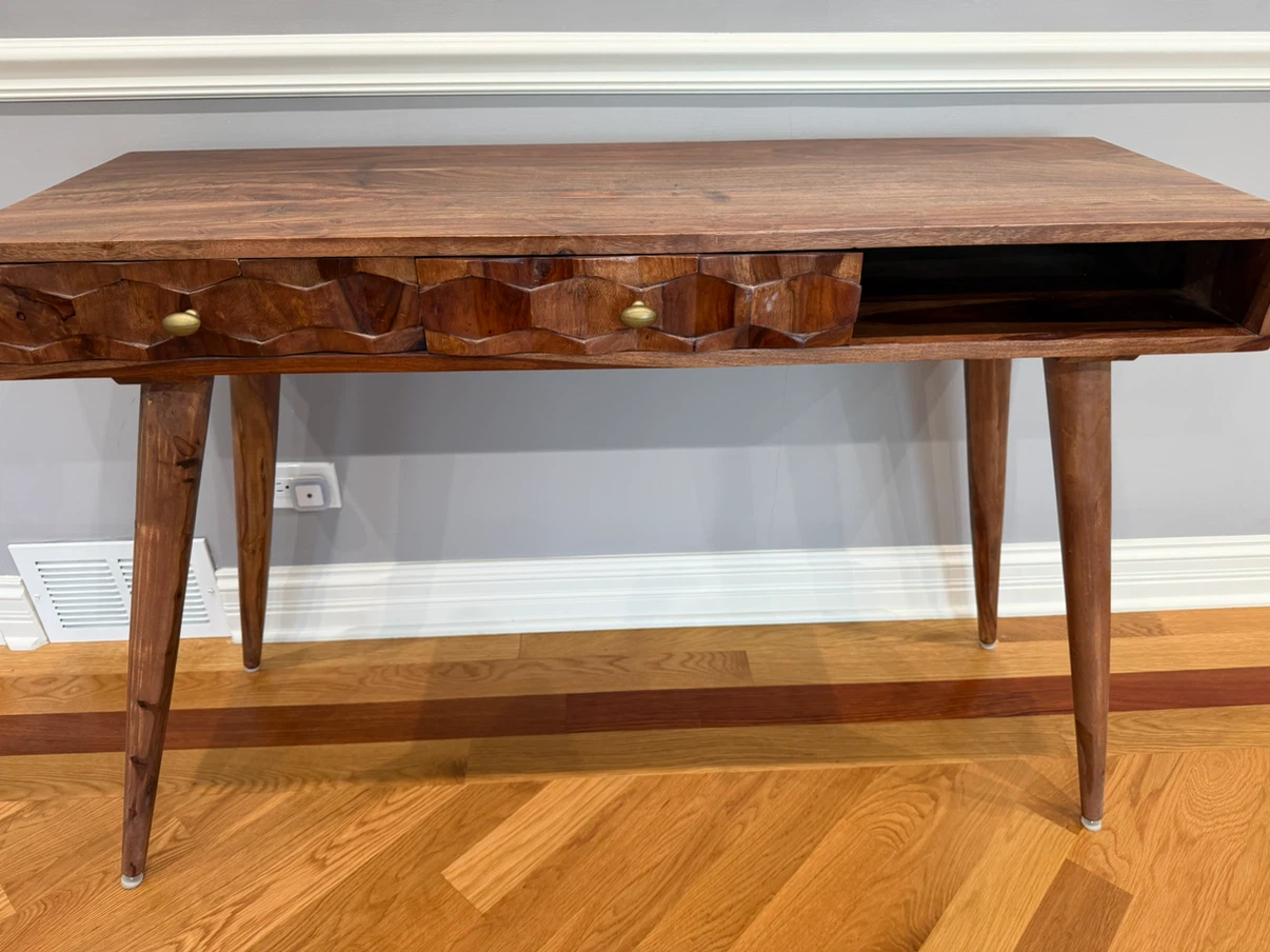 Mid-Century Modern Wood Writing Desk with 2 Drawers - photo 3