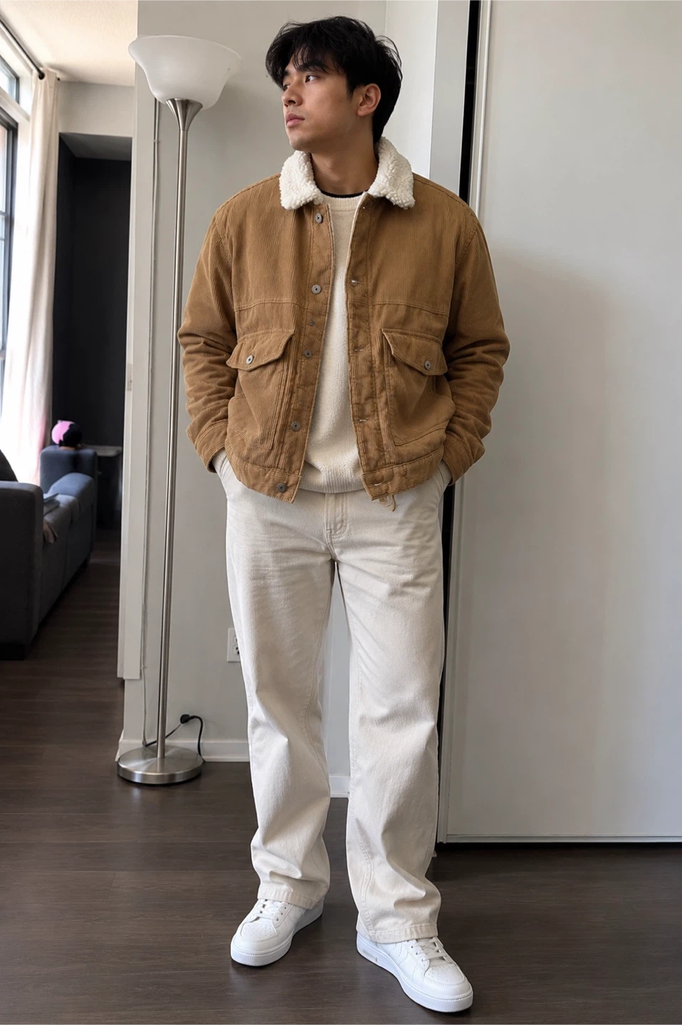 H&M Corduroy Sherpa Lined Jacket - Tan