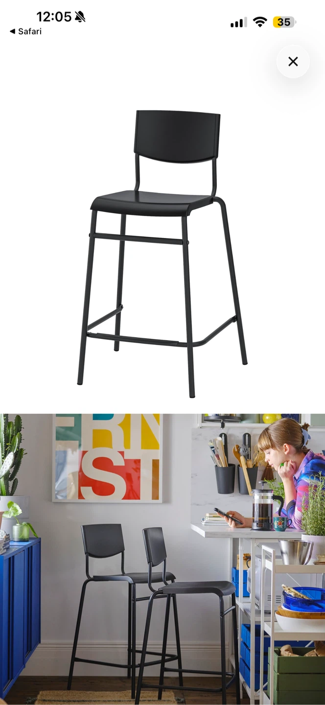 IKEA - STiG Bar stool with backrest, black
