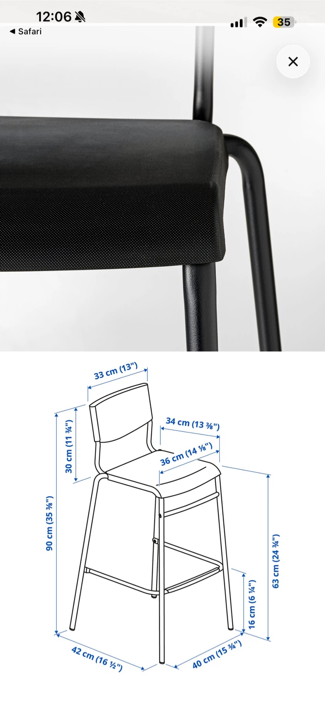 IKEA - STiG Bar stool with backrest, black - photo 2