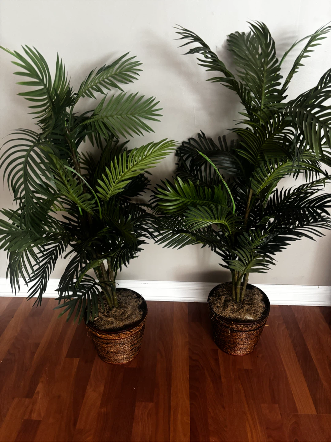 Two Artificial Palm Trees in Woven Baskets