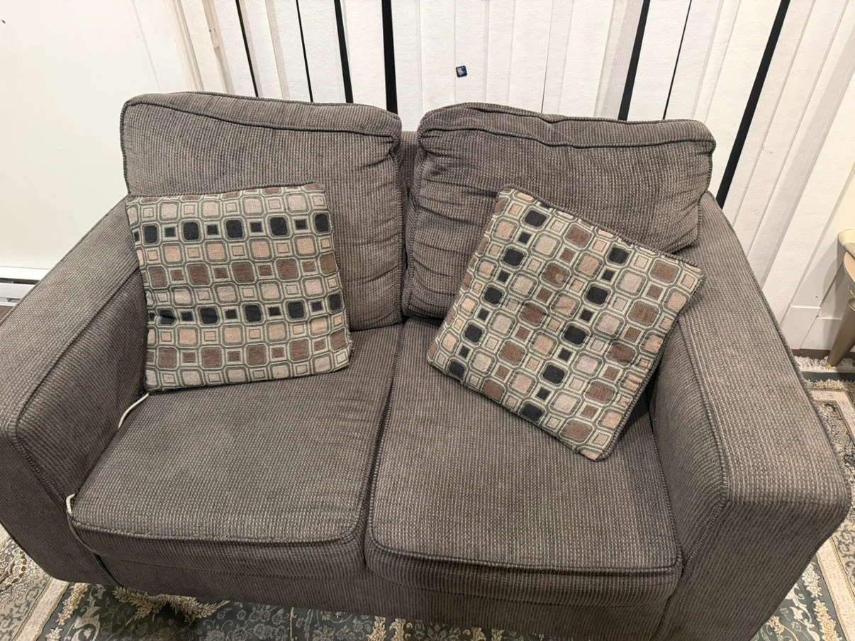 Grey Loveseat Sofa with Accent Pillows