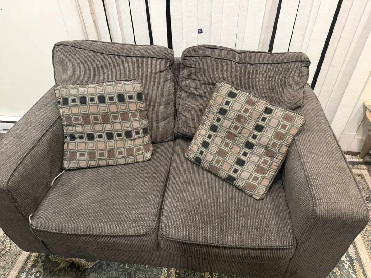 Grey Loveseat Sofa with Accent Pillows