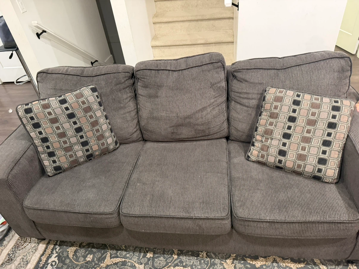 Grey Loveseat Sofa with Accent Pillows - photo 2