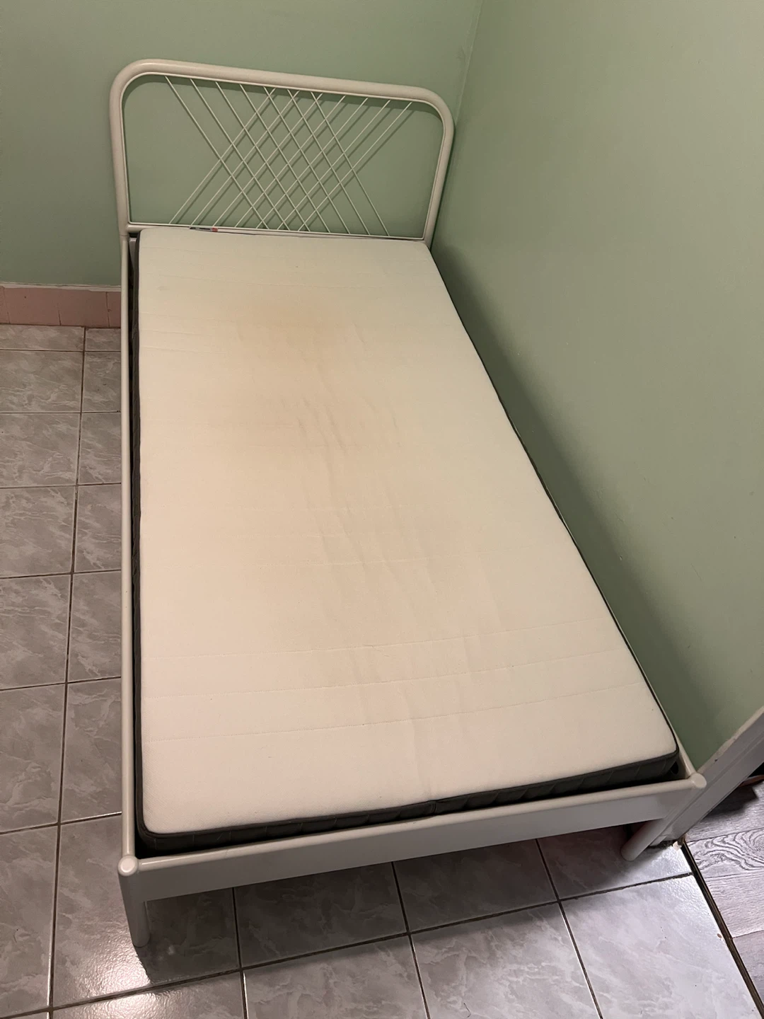 White Metal Twin Bed Frame with Slats
