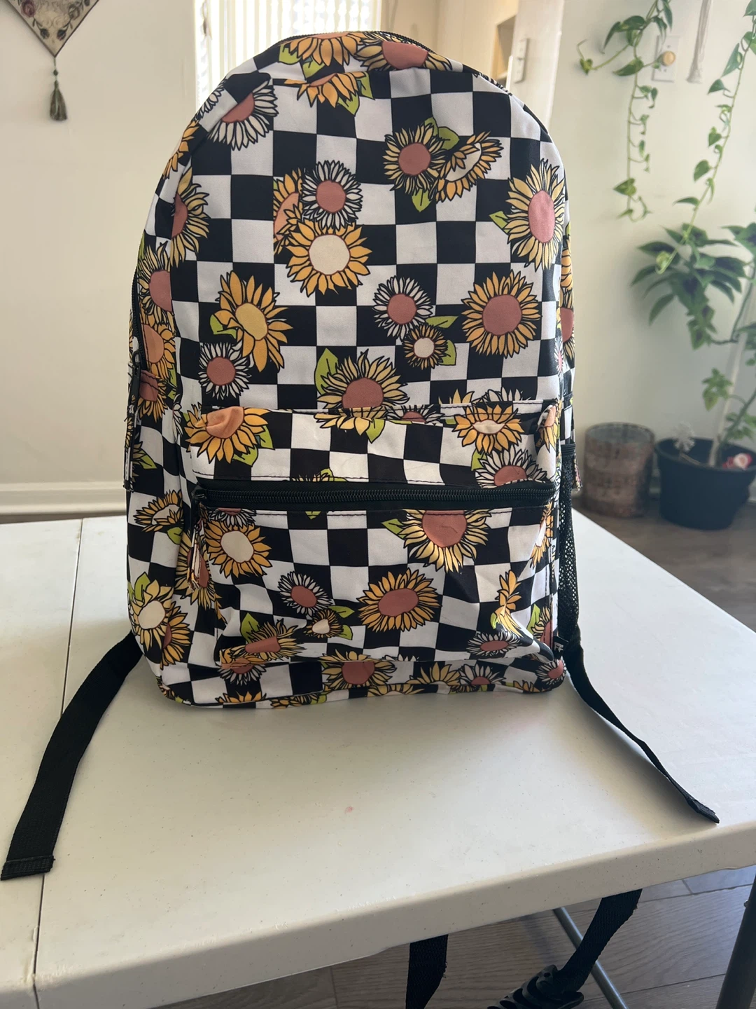 Sunflower and Checkerboard Print Backpack