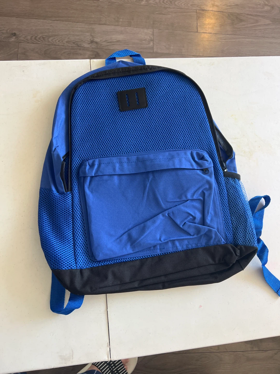 Blue mesh-detailed backpack