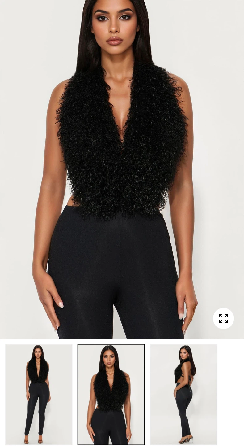 Faux fur backless jumpsuit