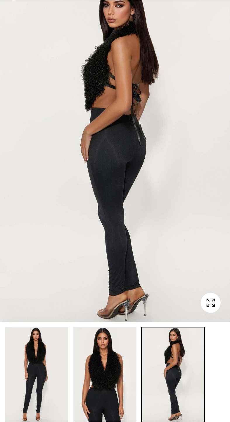 Faux fur backless jumpsuit - photo 2