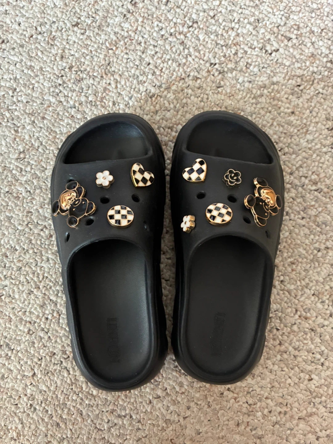 Linrun Black Slides with Charms