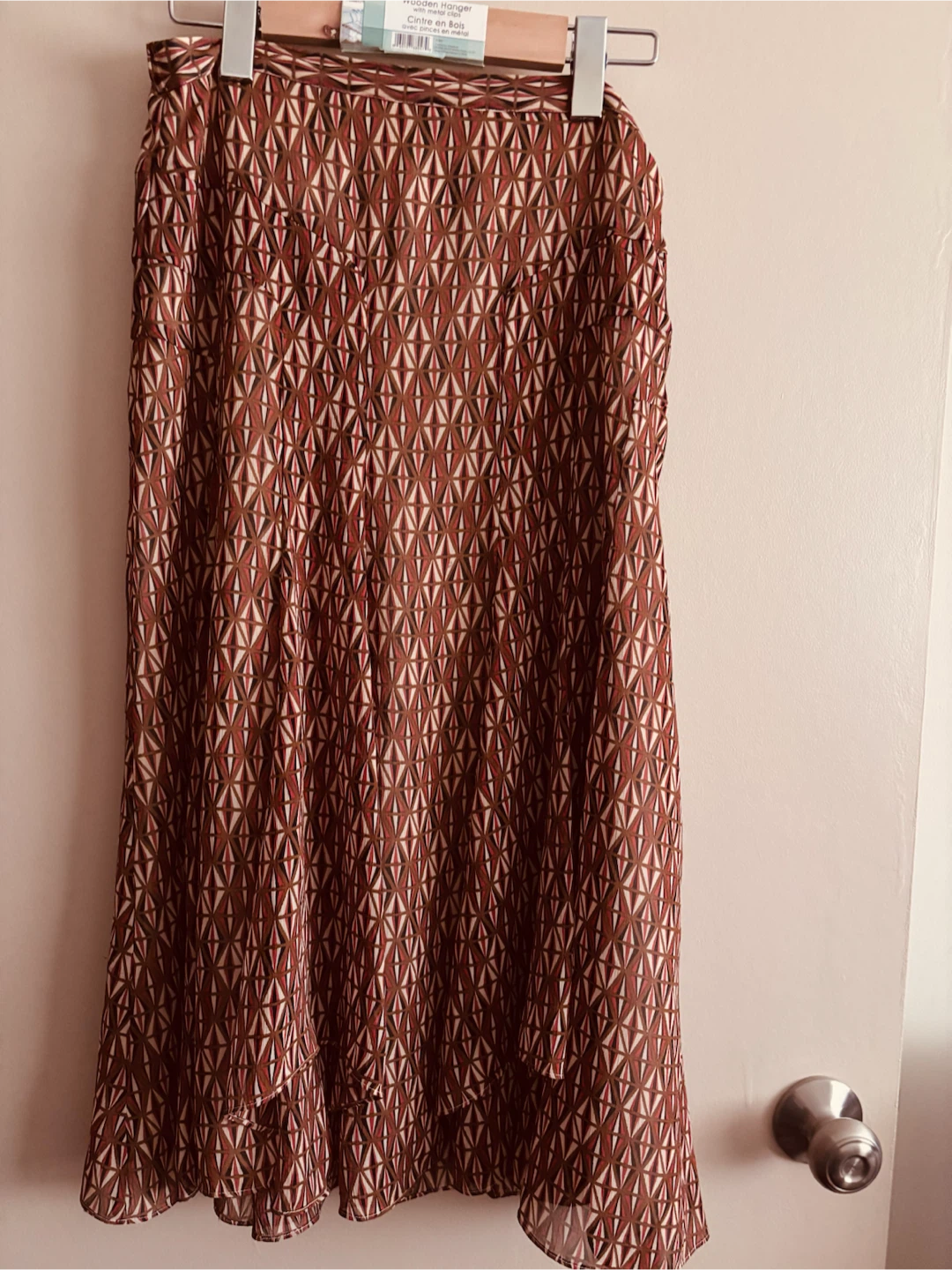 Brown Geometric Print Midi Skirt from Danier