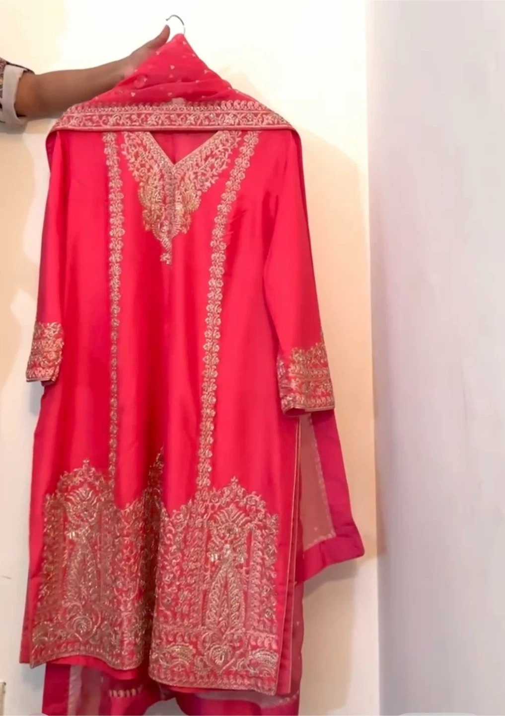 Coral red  Embroidered heavy suit  with salwar and dupatta