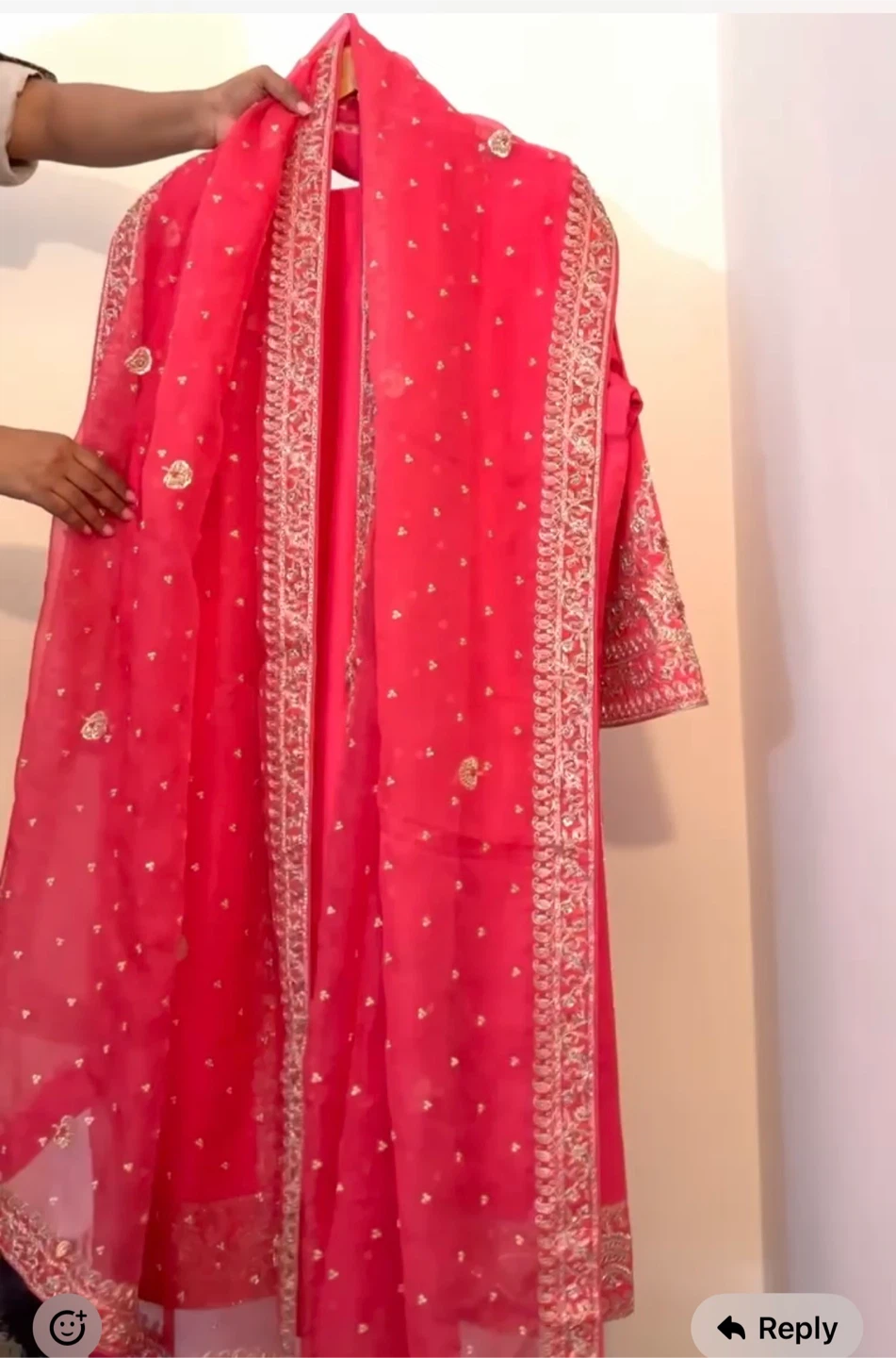 Coral red  Embroidered heavy suit  with salwar and dupatta - photo 2