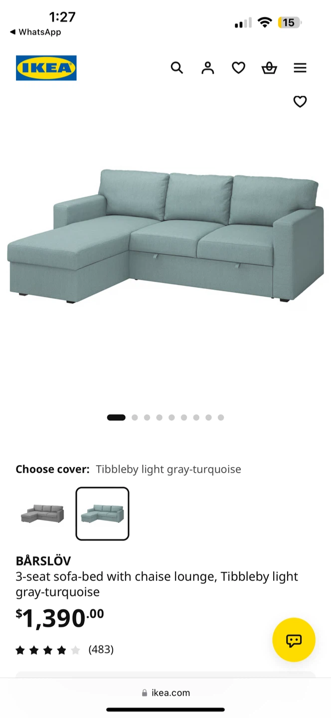 IKEA BÄRSLÖV 3-Seat Sofa-Bed with Chaise Lounge