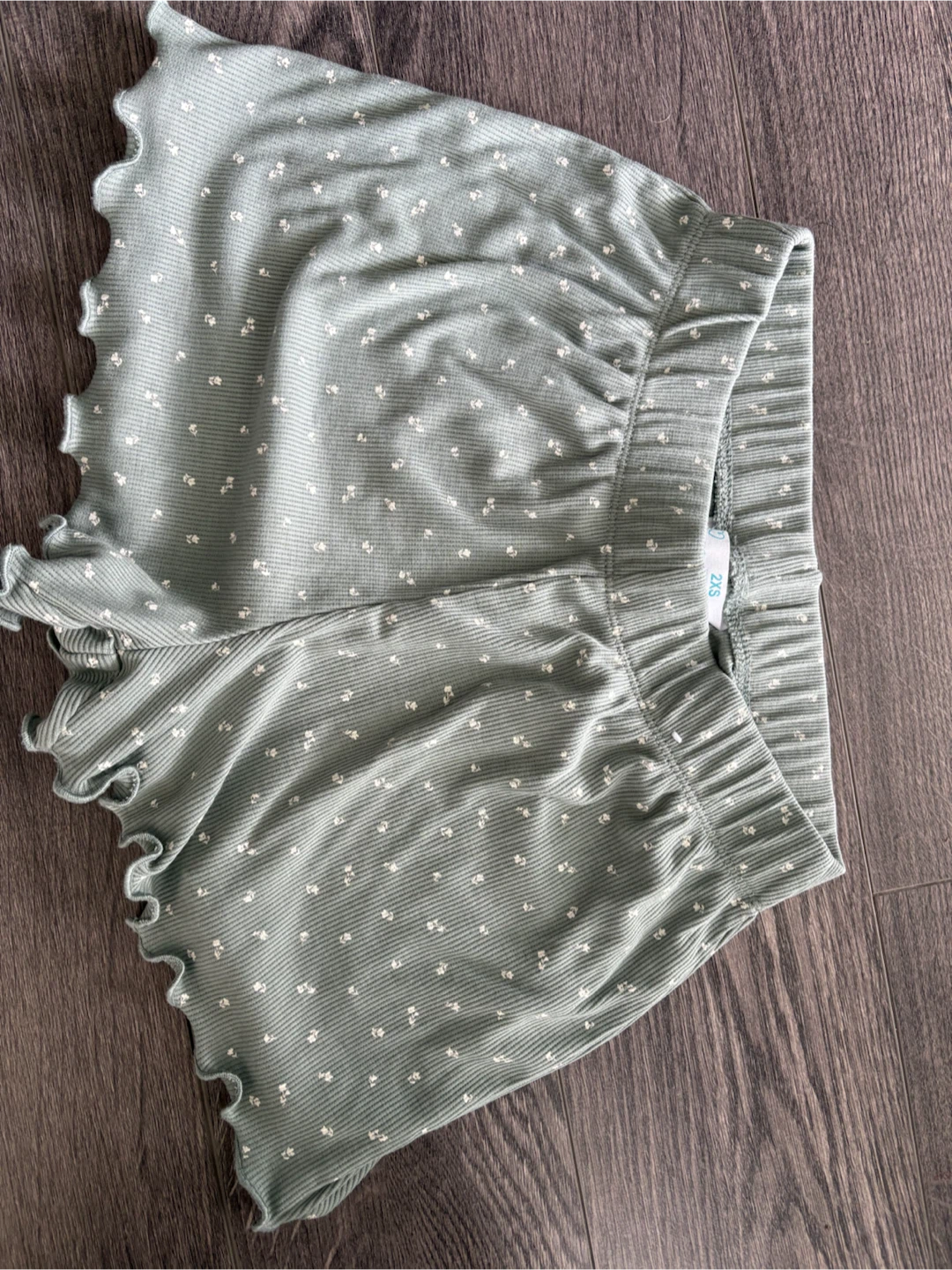 Green Floral Ribbed Shorts