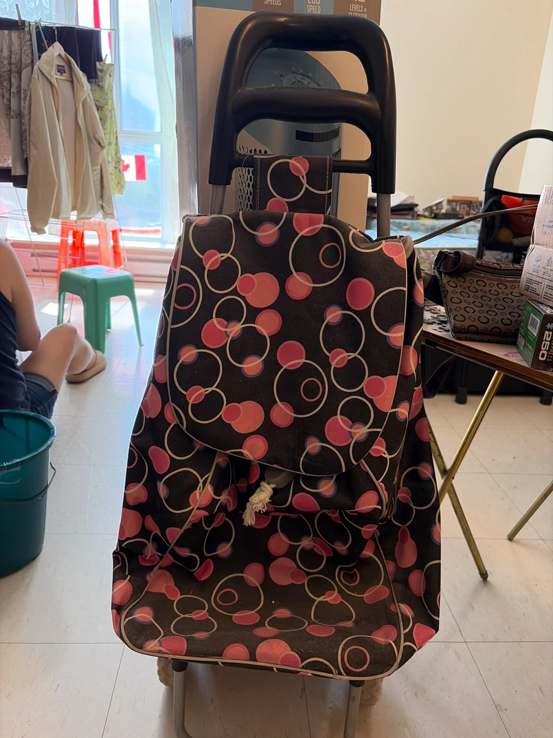 Rolling Shopping Cart with Pink and Black Pattern