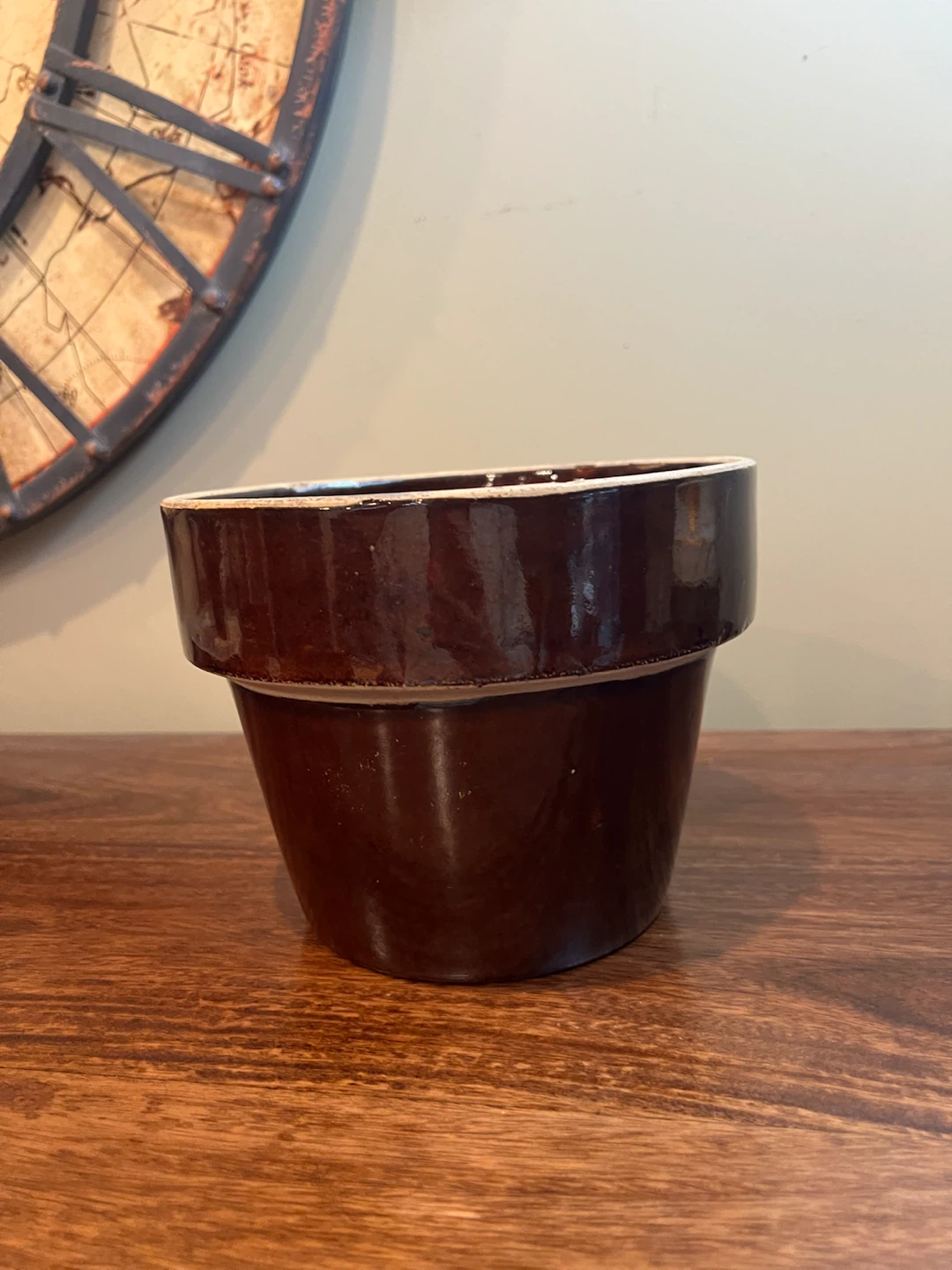 Vintage Brown Glazed Stoneware Planter/Pot - photo 4