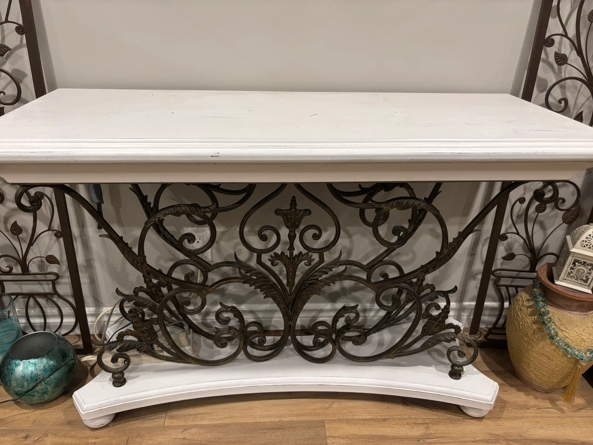 Wrought Iron and Wood Console Table