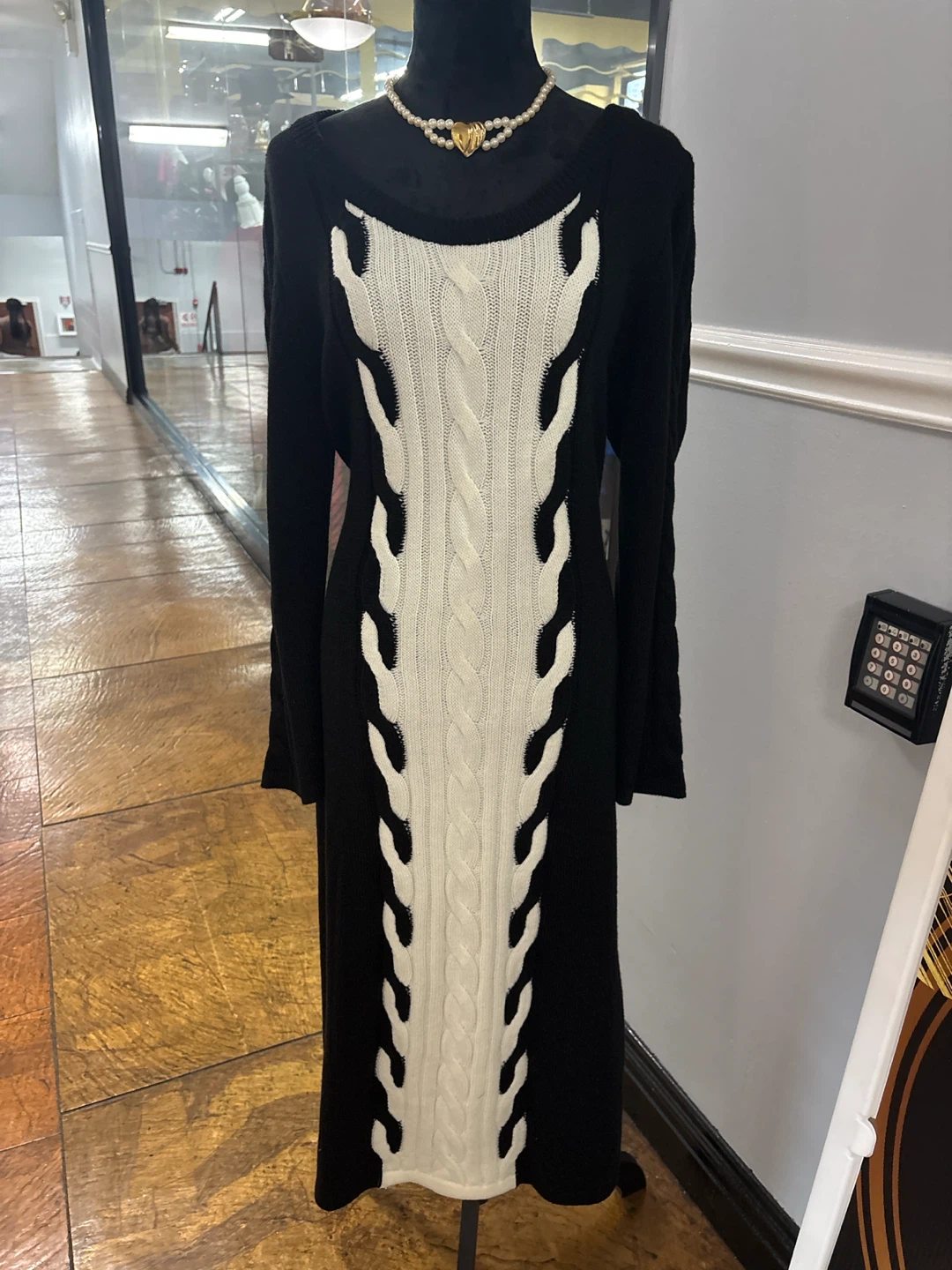 Black & White Cable Knit Sweater Dress
