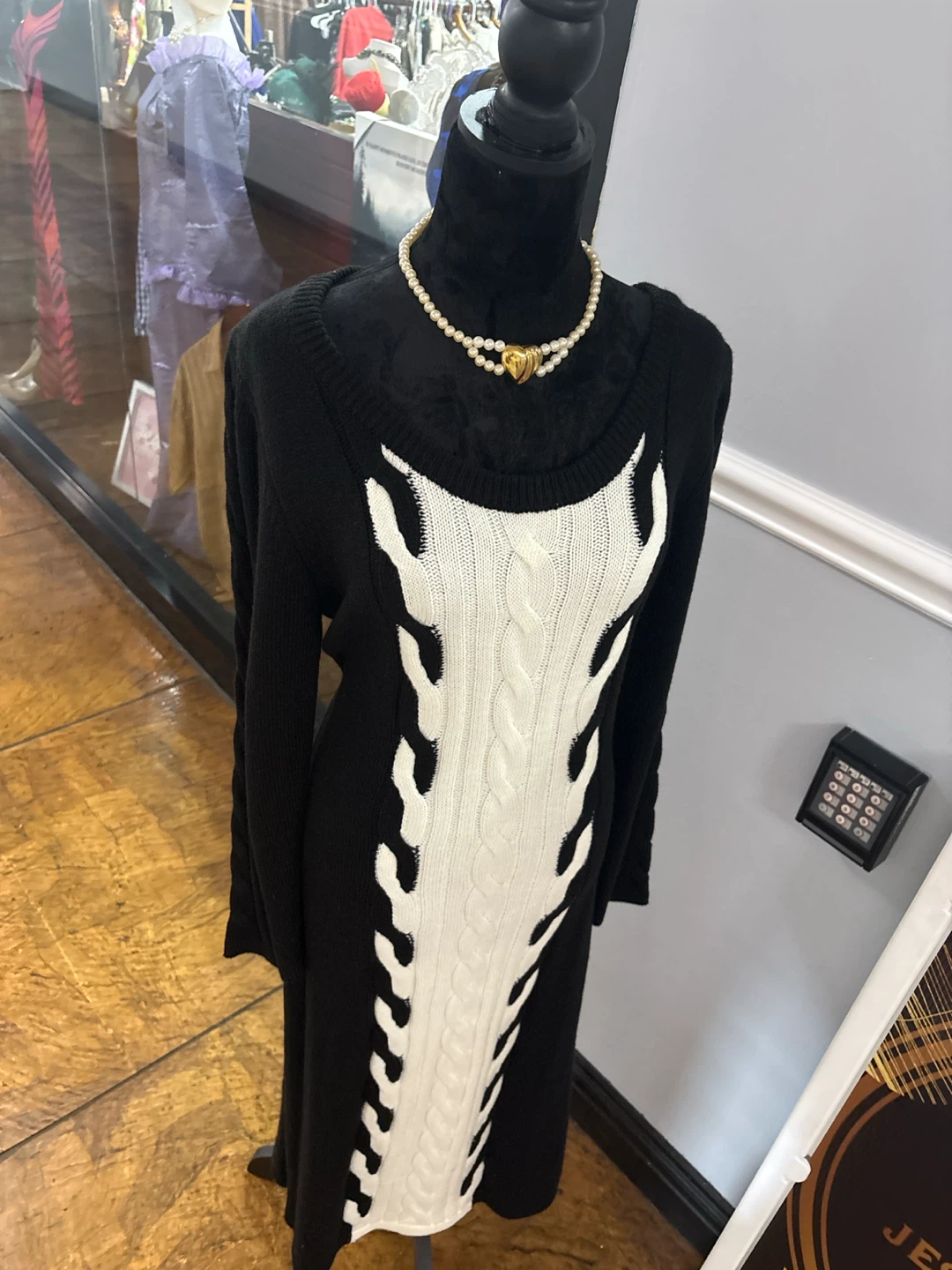 Black & White Cable Knit Sweater Dress - photo 4