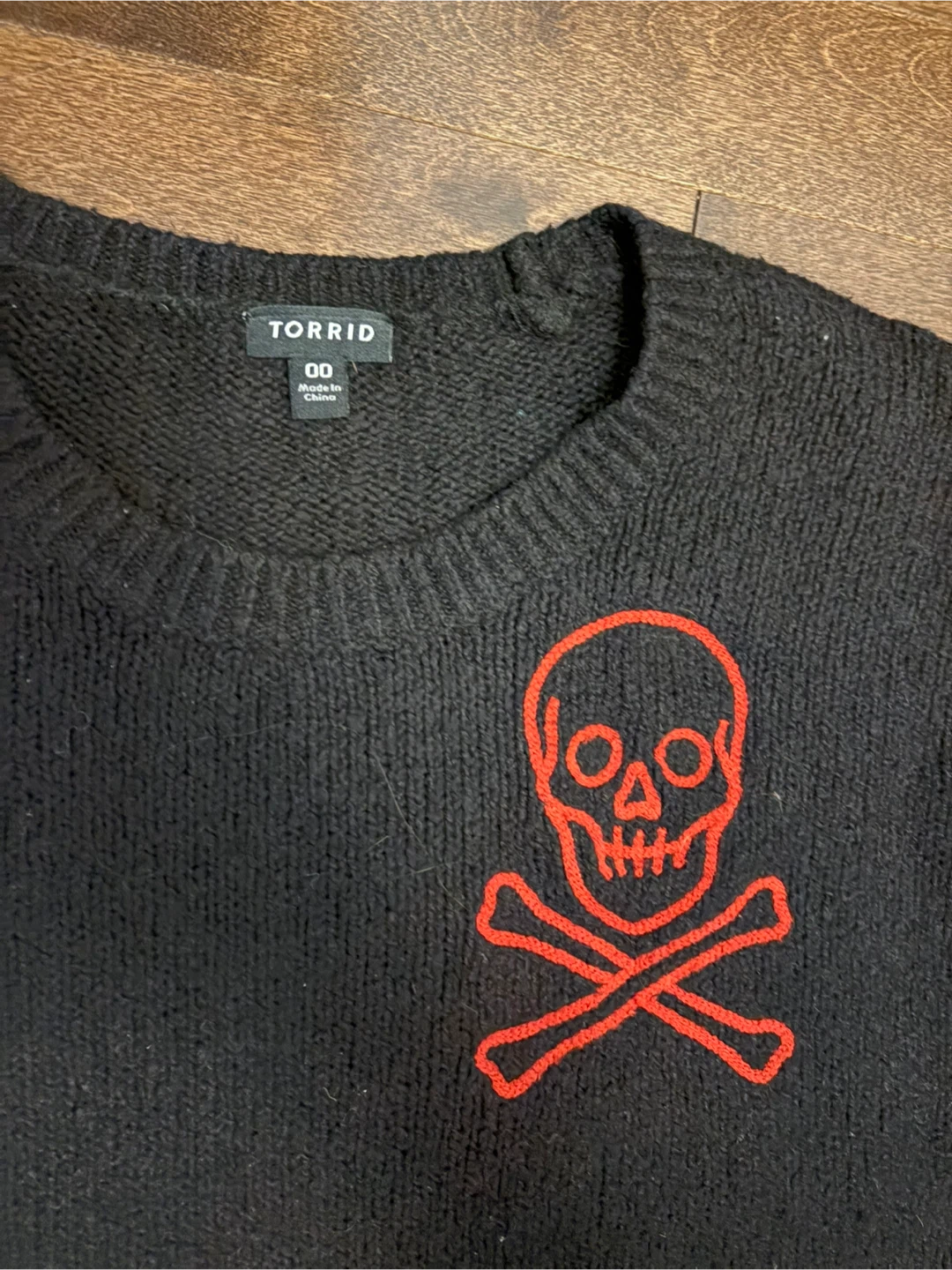Torrid Black Sweater with Red Skull Design