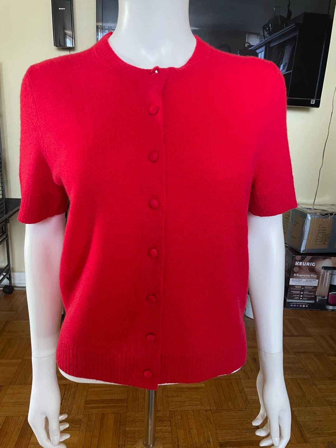 Joie 100% Cashmere Red Short Sleeve Cardigan