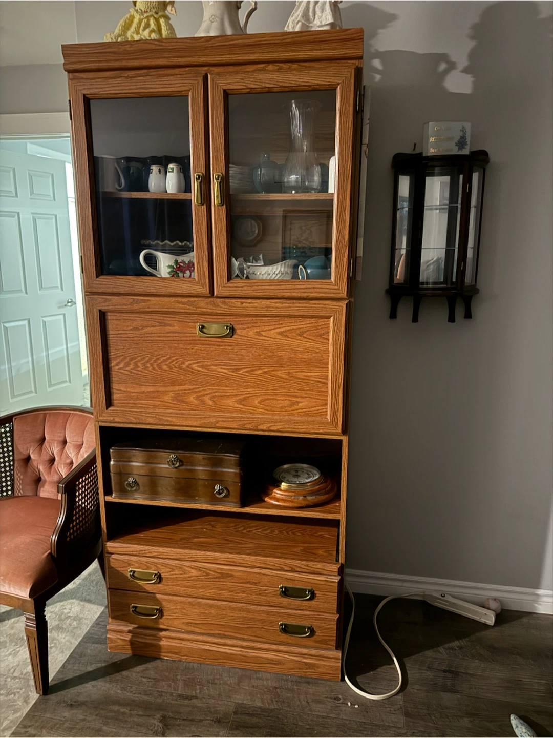 Oak China Cabinet with Glass Doors