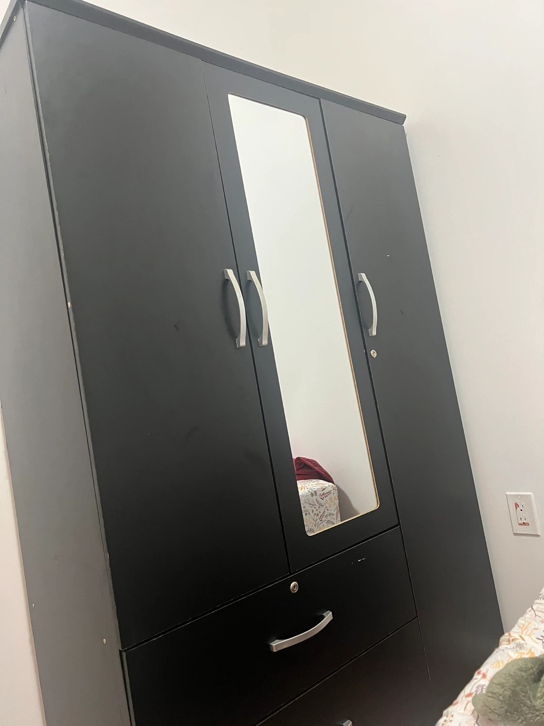Black Wardrobe with Mirror and Drawers