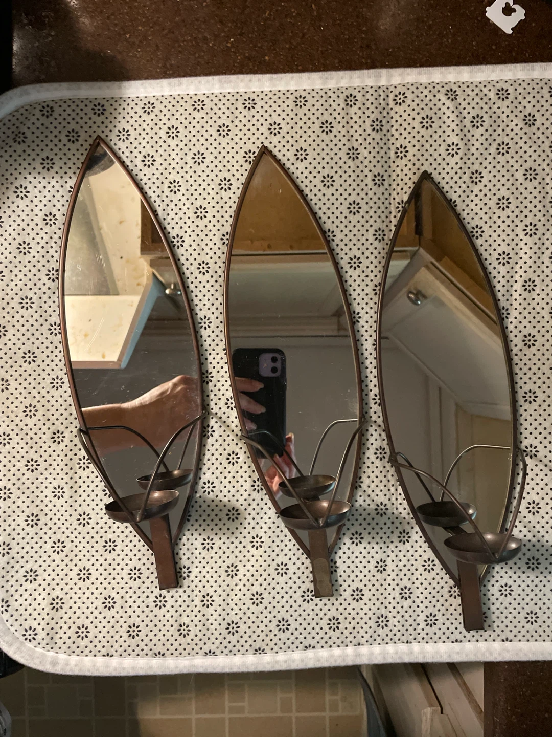 Set of 3 Leaf-Shaped Mirror Wall Sconces