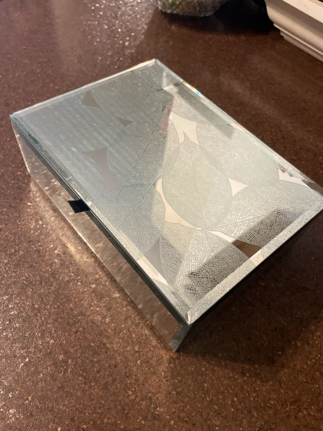 Mirrored Jewelry Box with Leaf Design